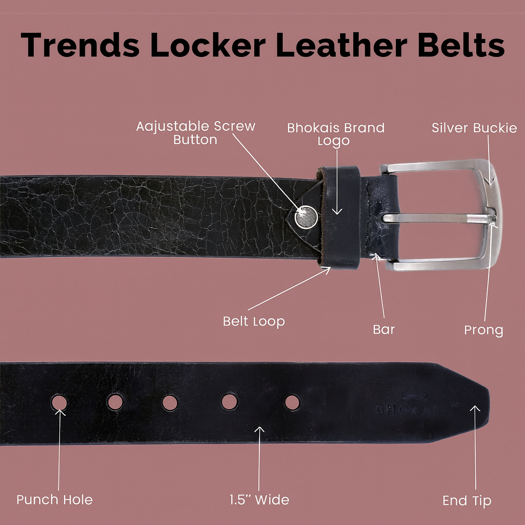 Bhokals Men Black Crunch Leather Belt