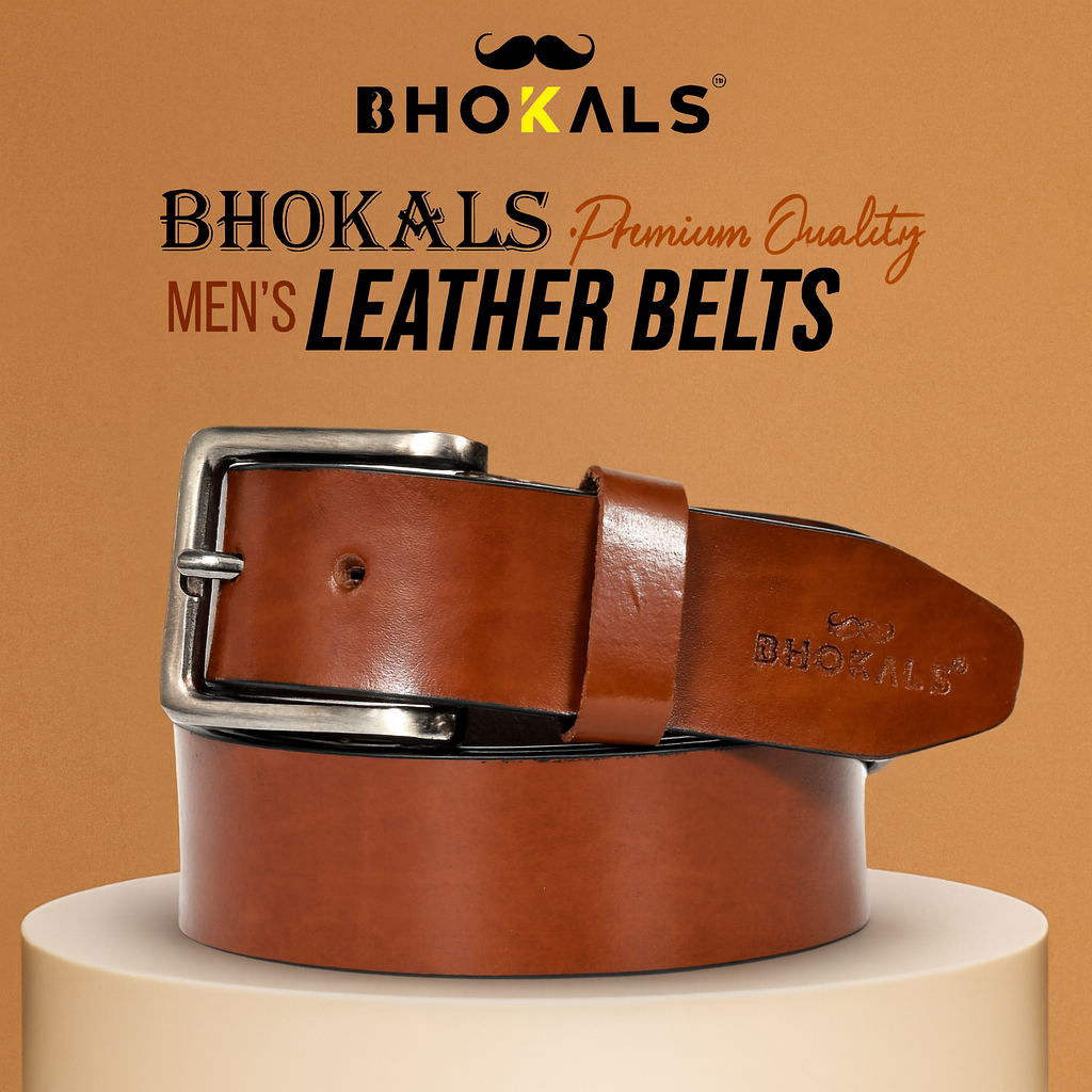 Bhokals Men Tan Glossy Leather Belt