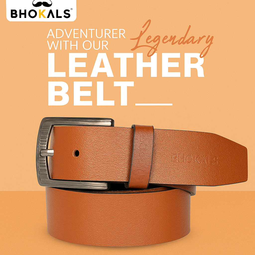 Bhokals Men Tan Grain Leather Belt