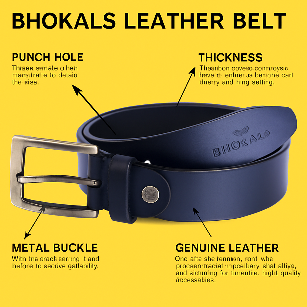Bhokals Men Solid Black Matt Leather Belt