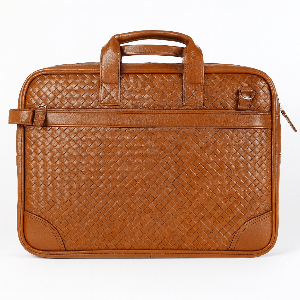 Bhokals Leather Tan Weave Laptop Bag