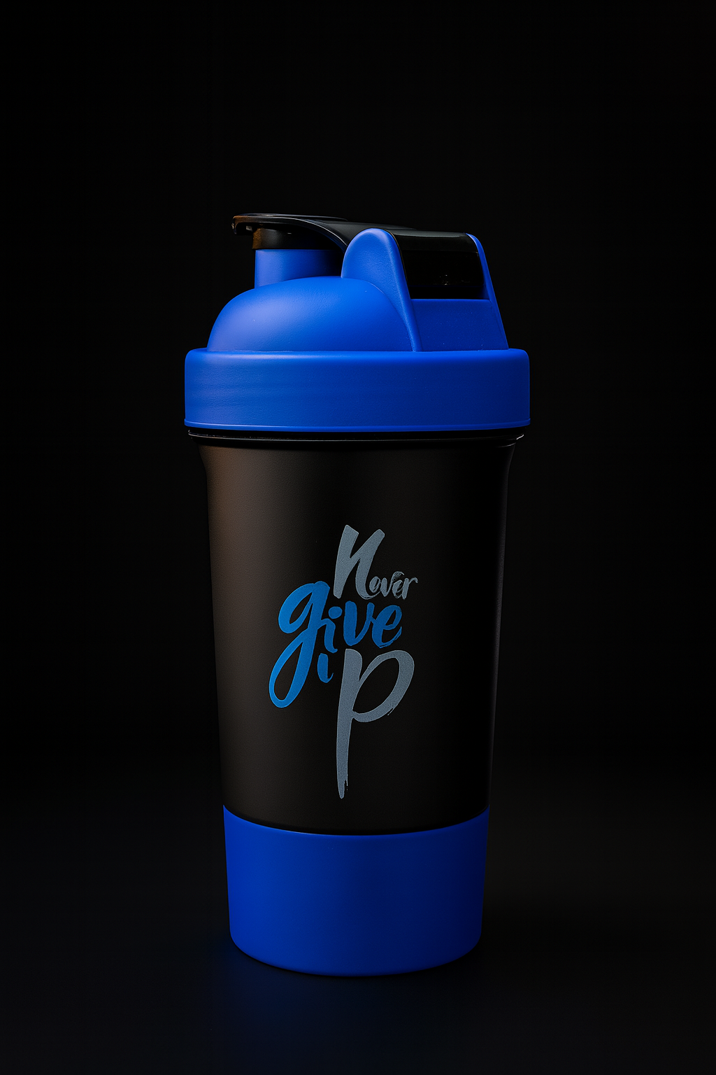 Never Give Up Printed Blue Black Gym Shaker