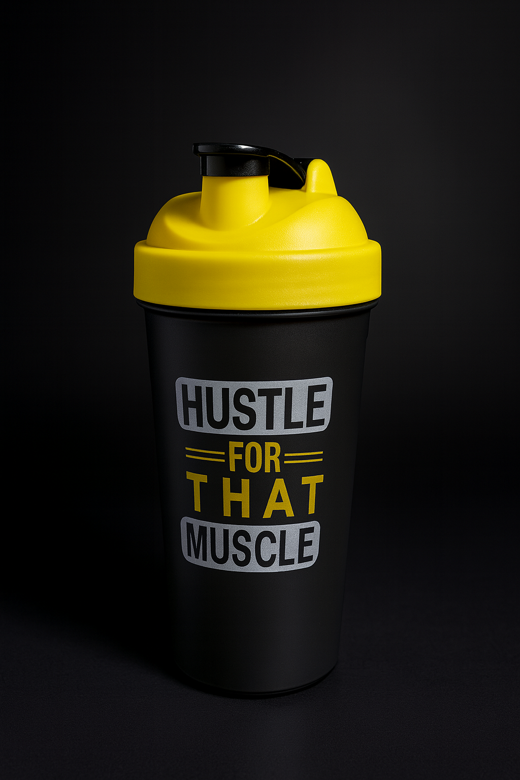 Hustle Printed Yellow Black Gym Shaker