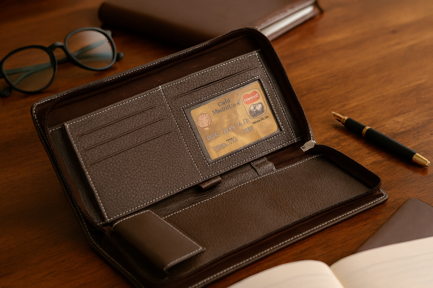 Leather Solid Brown Cheque Book Folder