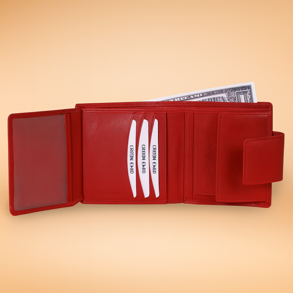 Leather Red Women Pocket Wallet