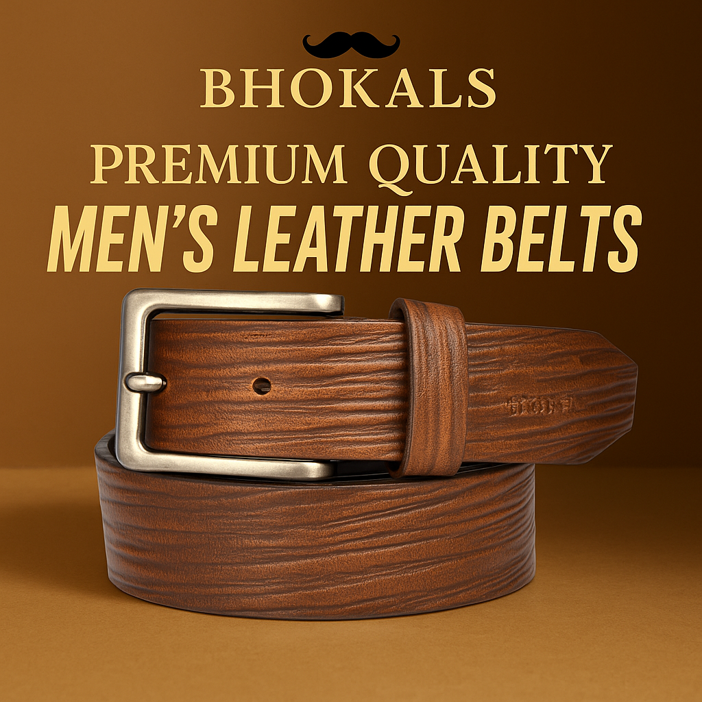 Bhokals Men Brown Wood Texture Leather Belt