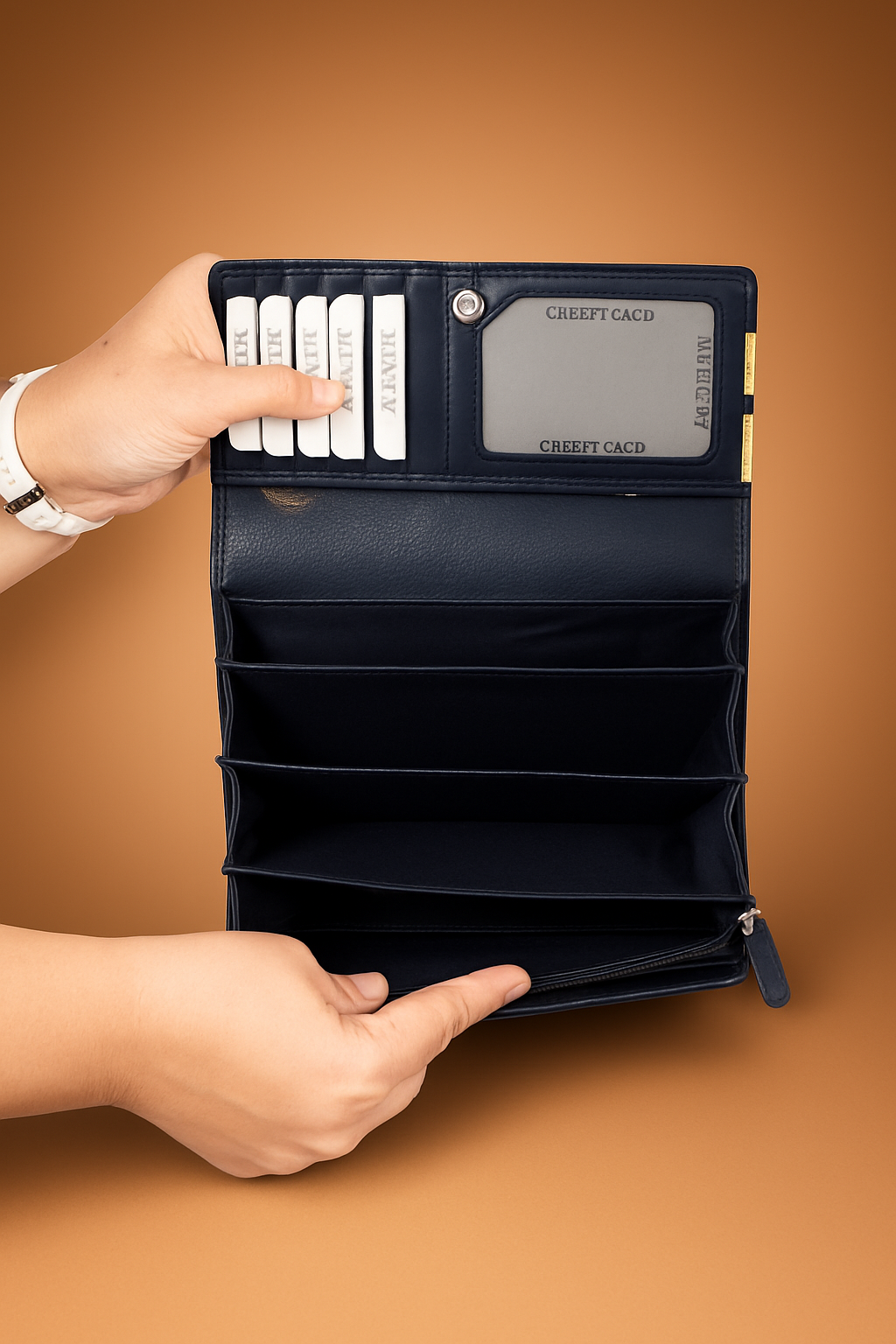 Leather Solid Black Big Flower Women Wallet