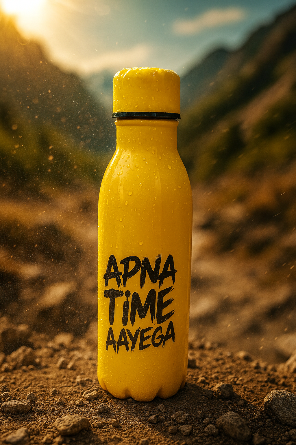 Apna Time Ayega Printed Yellow Water Bottle