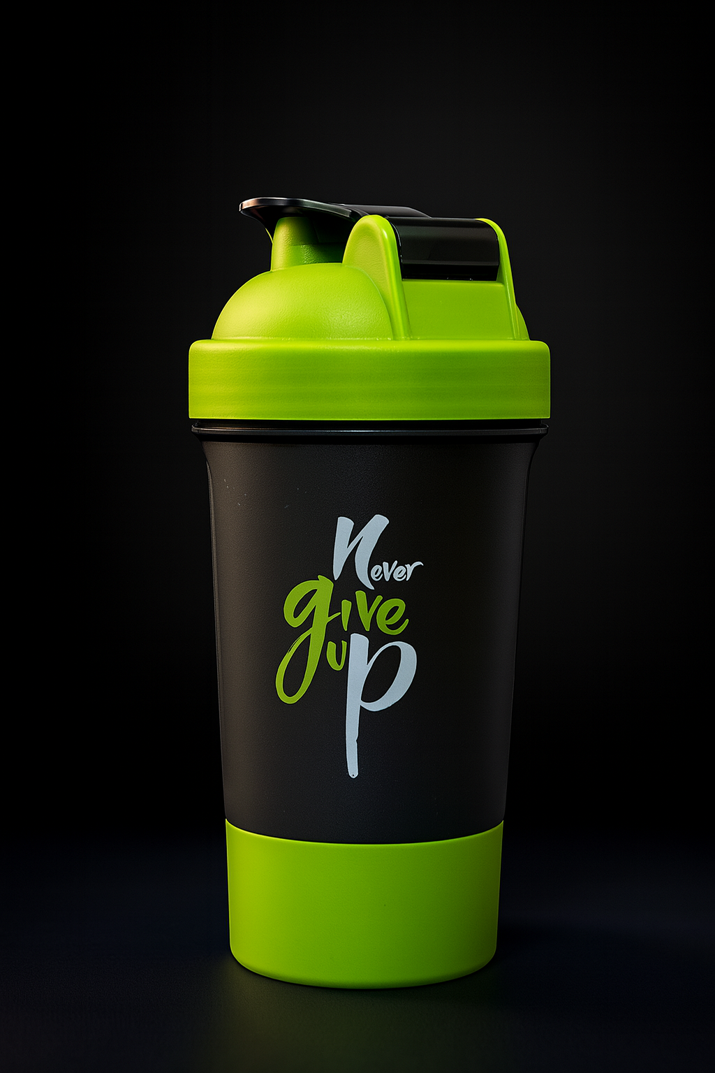 Never Give Up Printed Green Black Gym Shaker