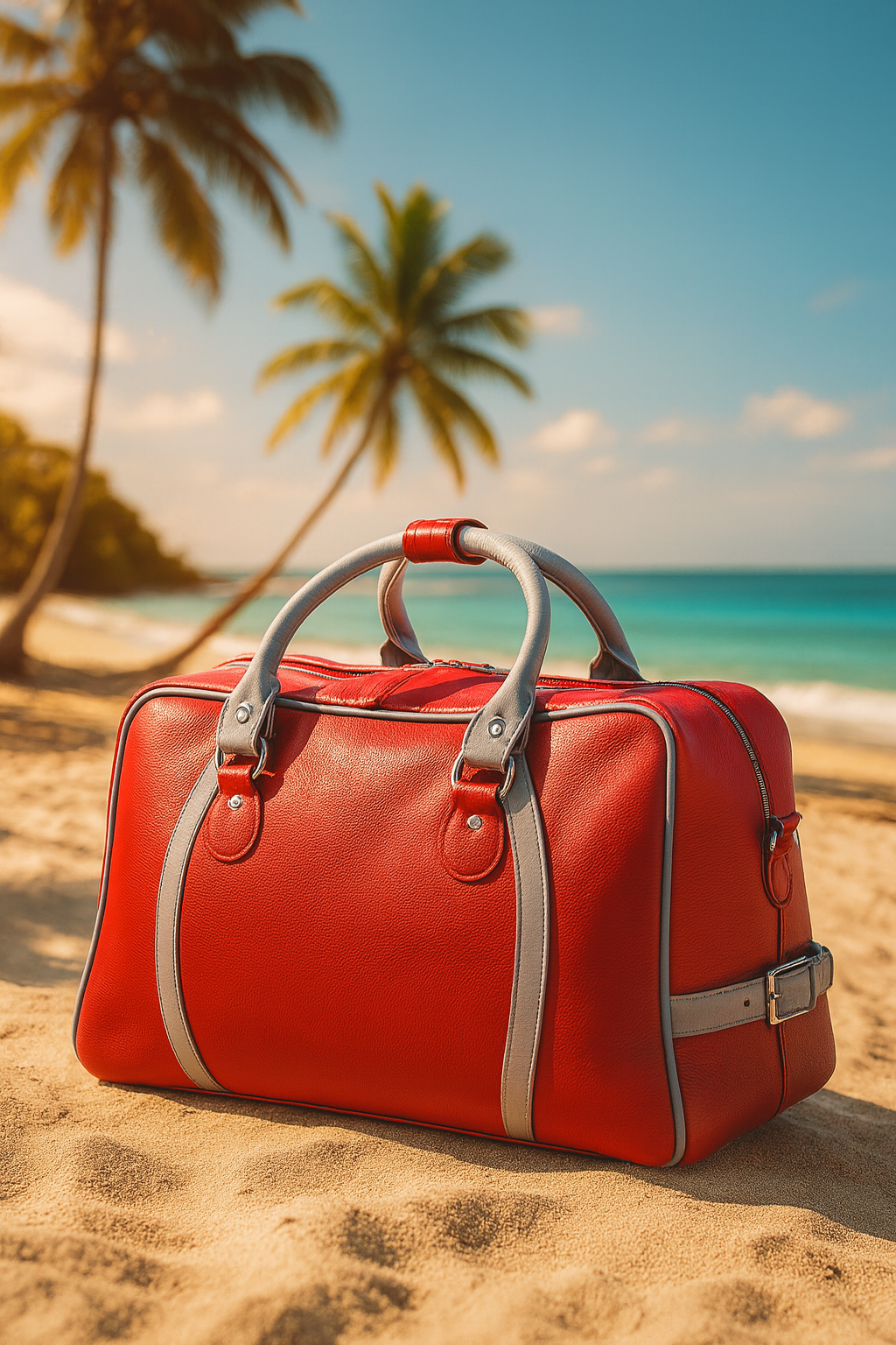 Leather Solid Red Travel Bag