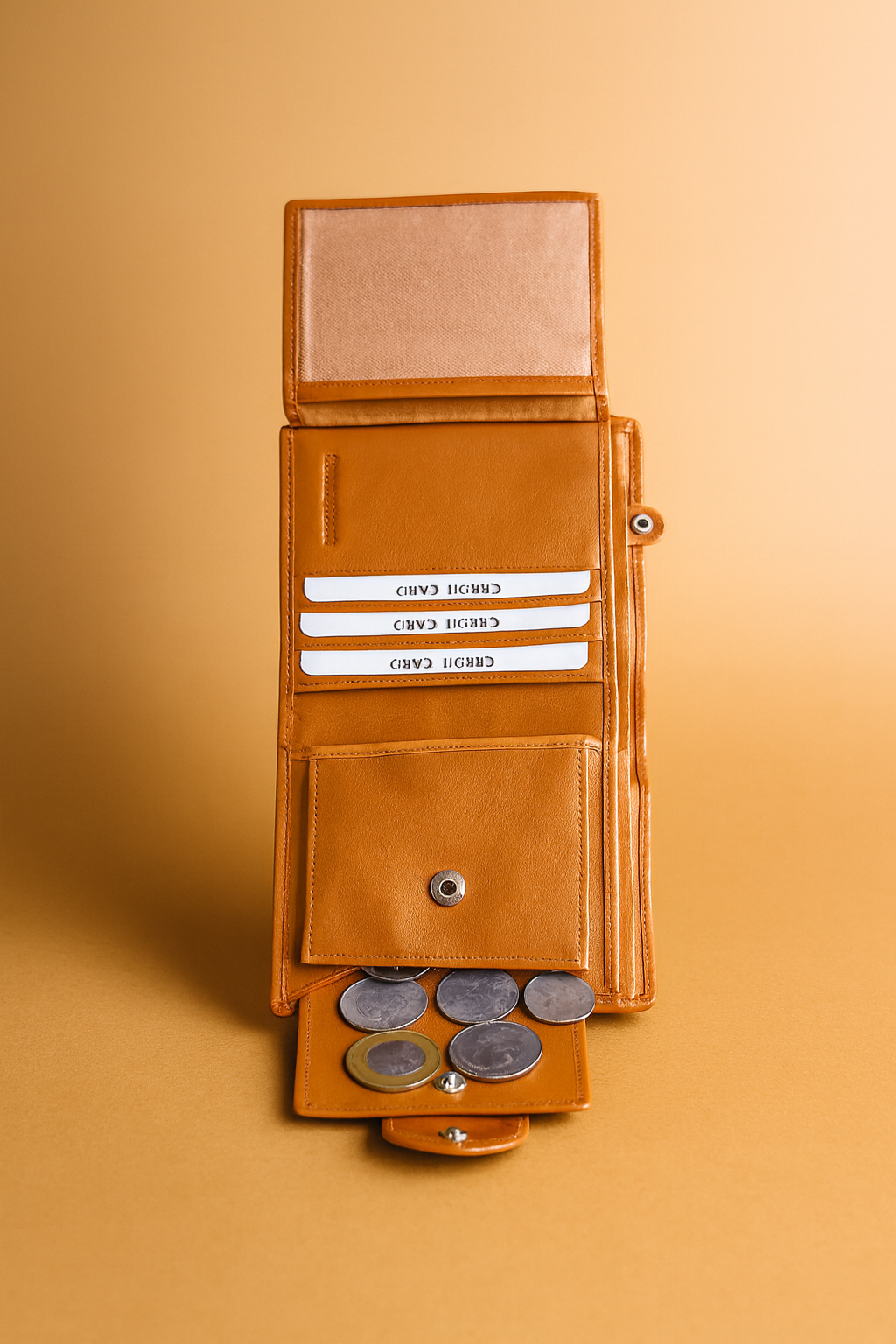 Leather Solid Orange Women Pocket Wallet