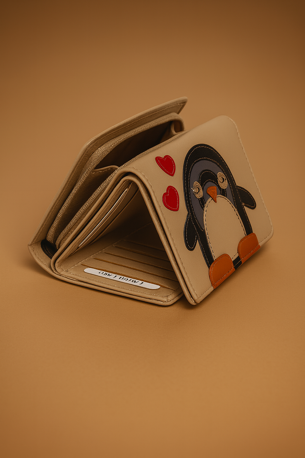Leather Cream Penguin Women Pocket Wallet