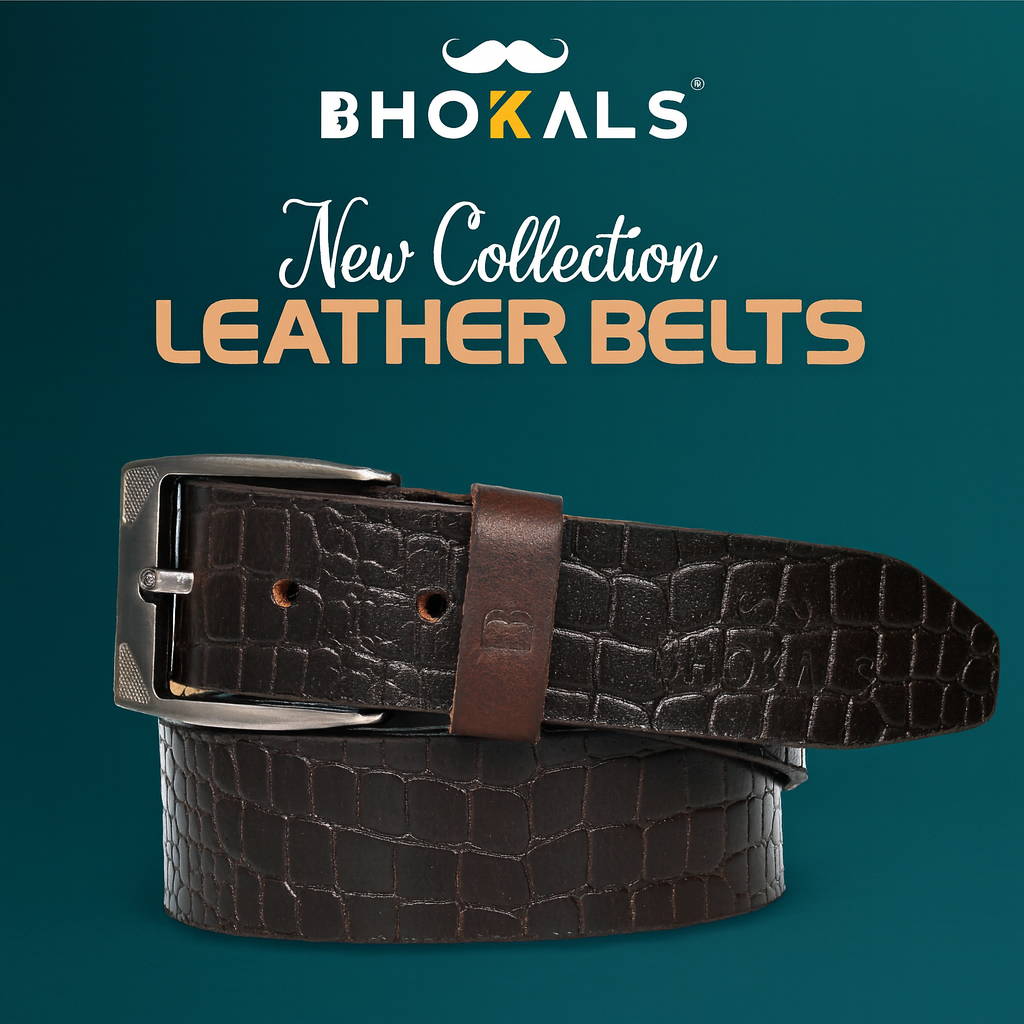 Bhokals Men Brown Crocs Texture Casual Leather Belt