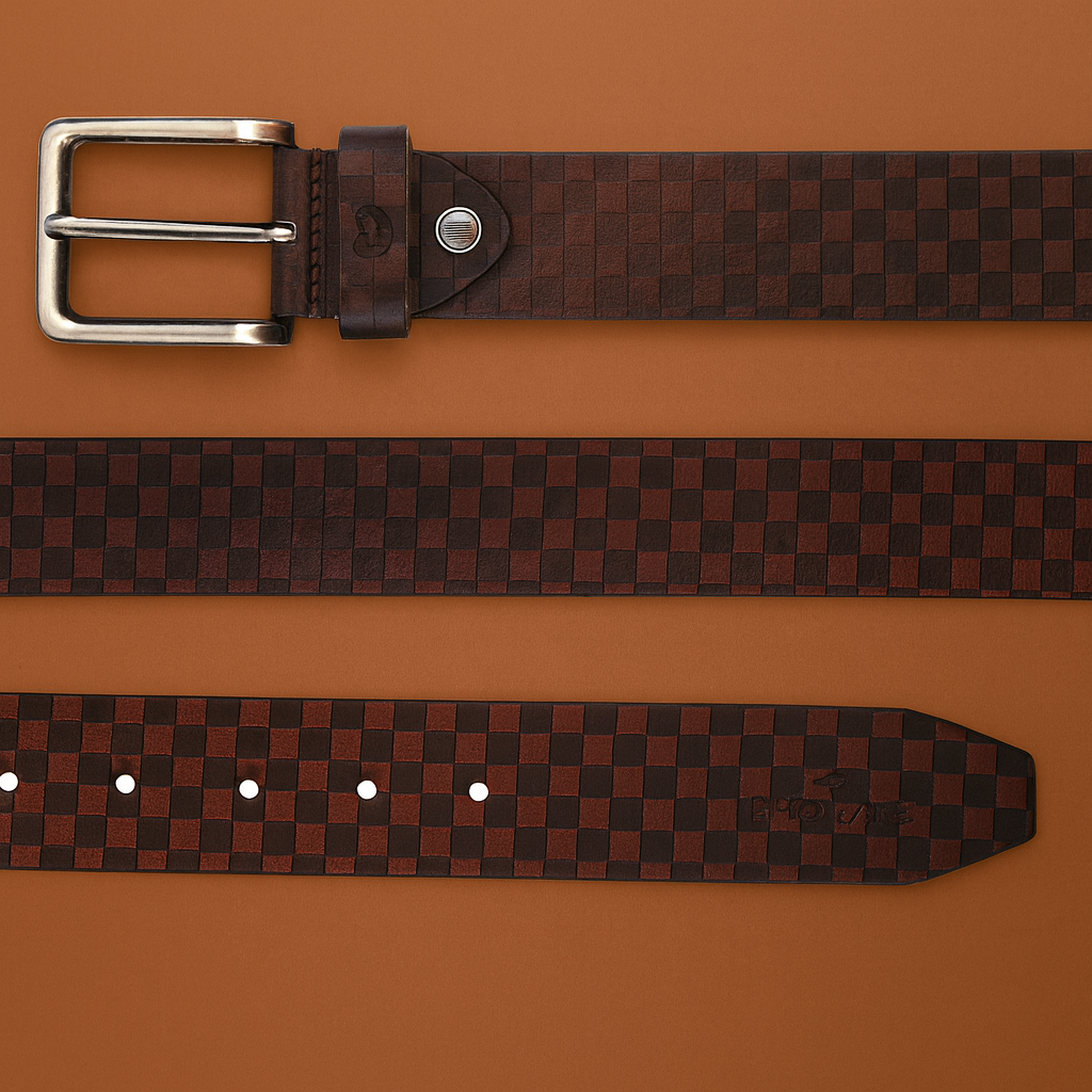 Bhokals Men Brown Chess Plub Leather Belt