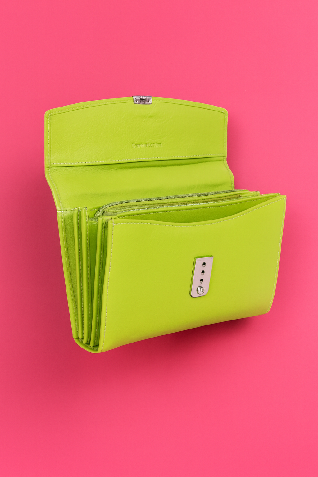 Leather Solid Green Women Wallet