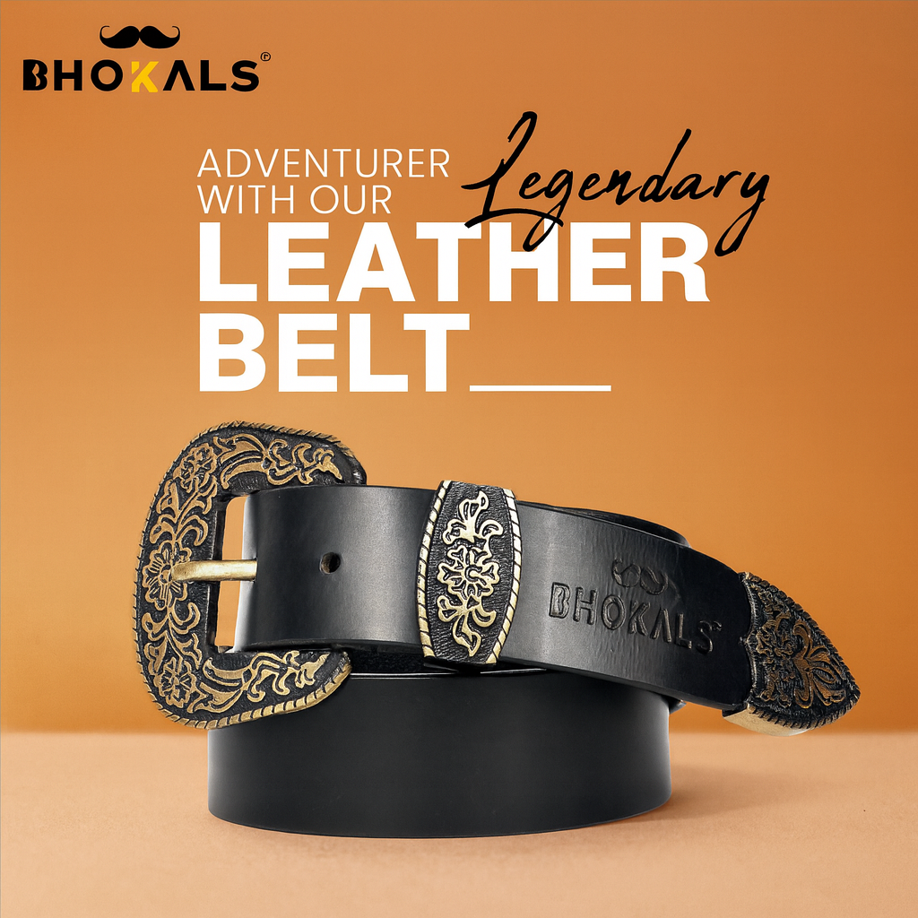 Maharaja Men Golden Buckle Black Leather Belt