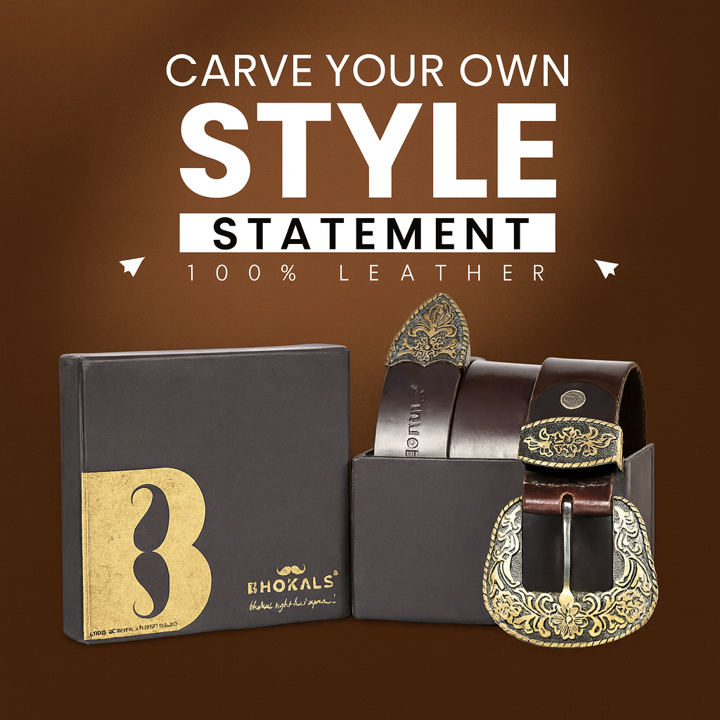 Bhokals Maharaja Men Golden Buckle Brown Leather Belt