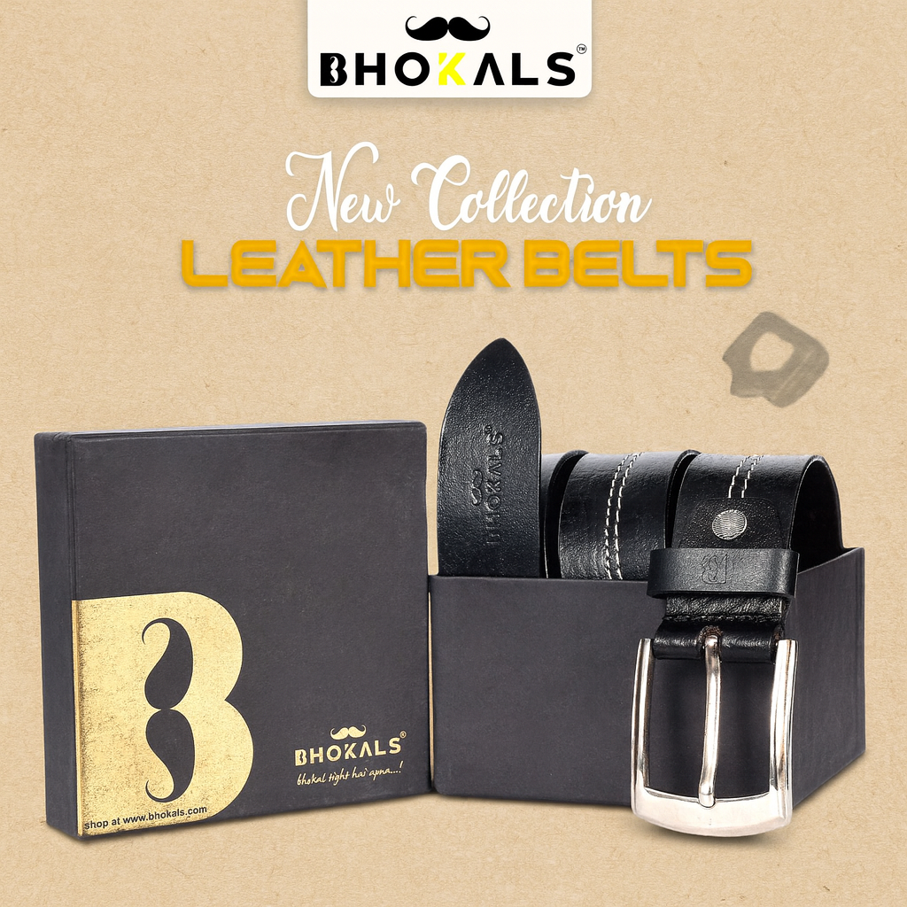 Men Black Middle Thread Leather Belt