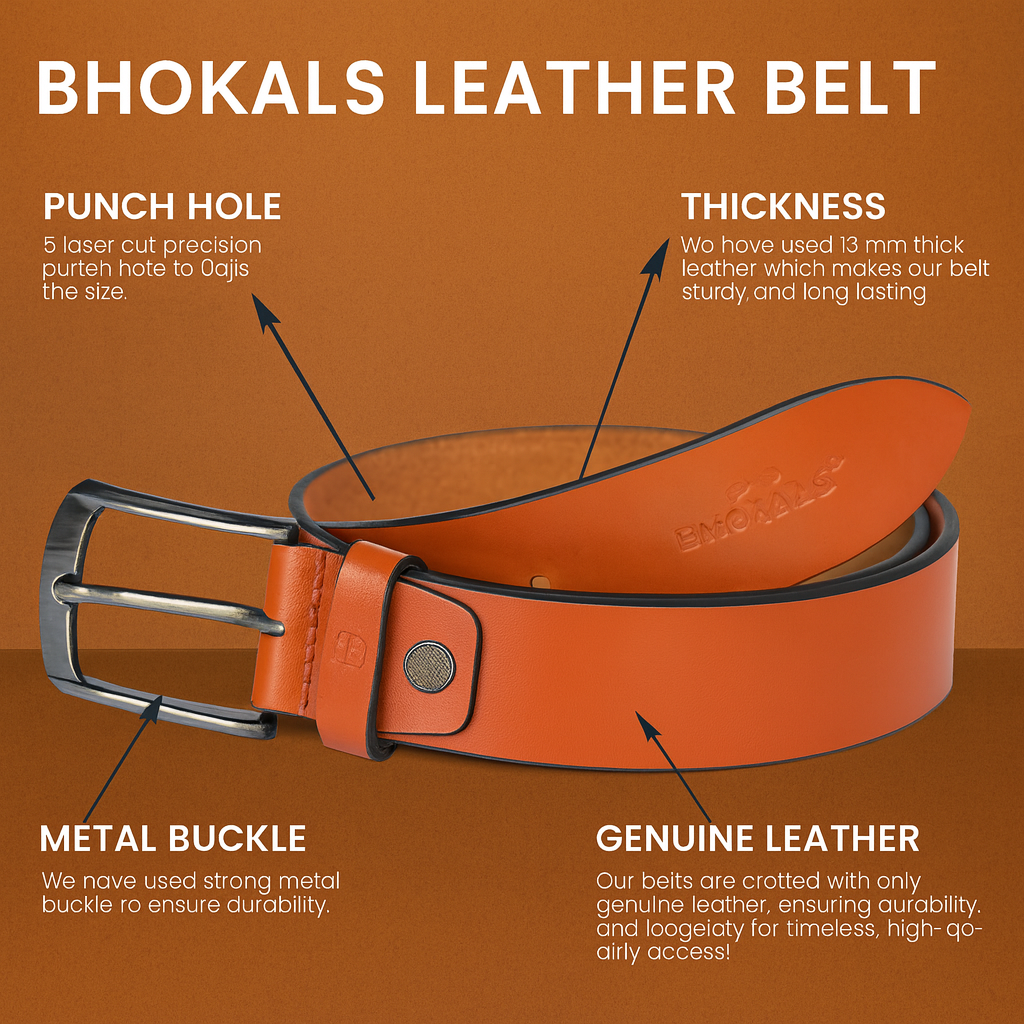 Bhokals Men Solid Tan Formal Leather Belt
