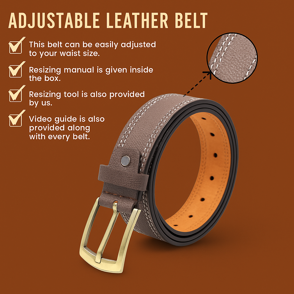 Men Brown Side Thread Leather Belt