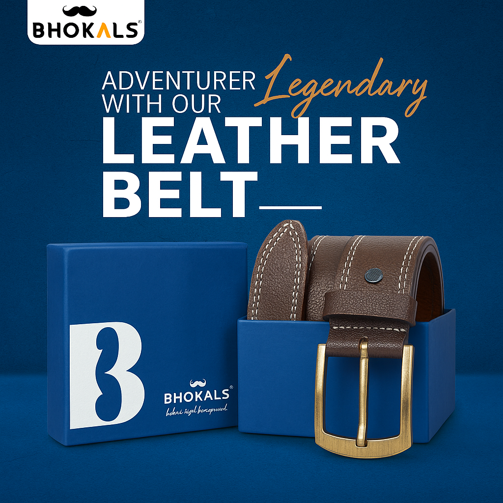 Men Brown Side Thread Leather Belt