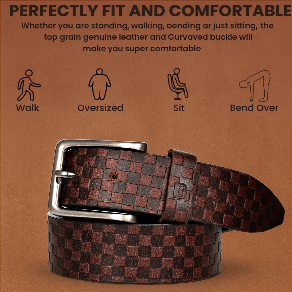 Bhokals Men Brown Chess Plub Leather Belt