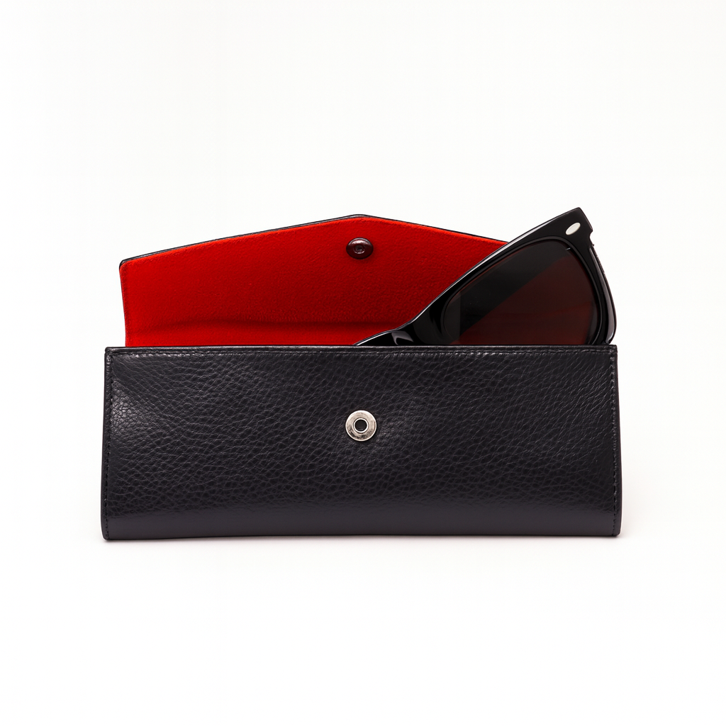 Leather solid black sunglass cover