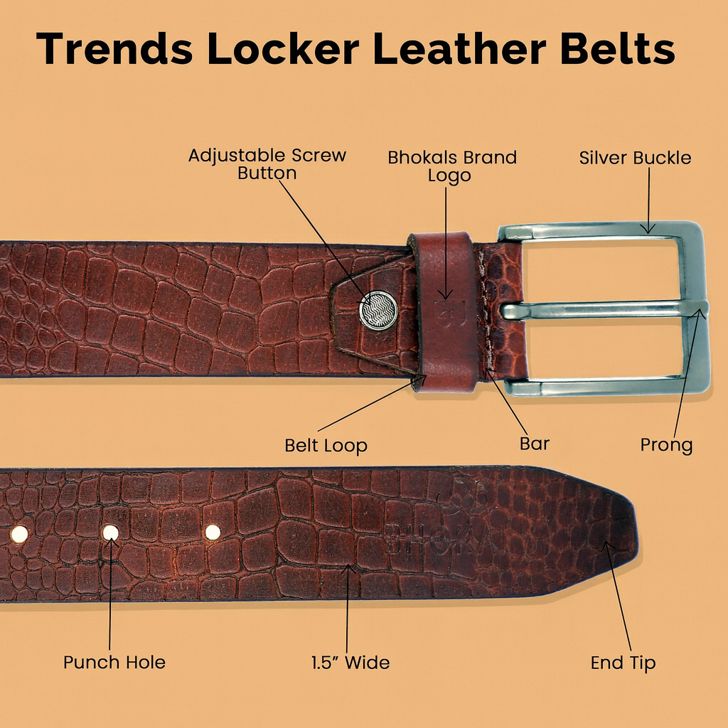 Bhokals Men Tan Brown Crocs Texture Leather Belt