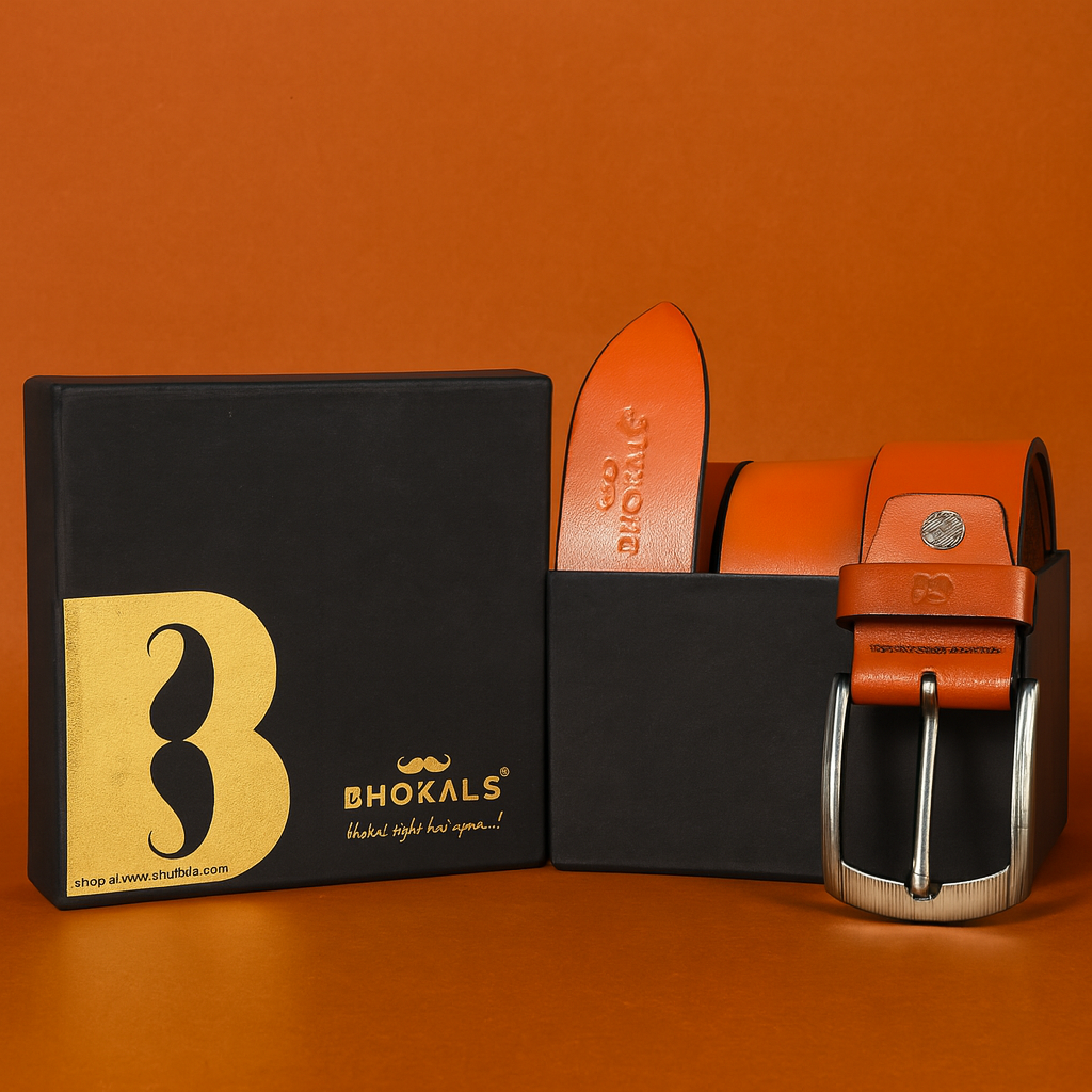 Bhokals Men Solid Tan Formal Leather Belt