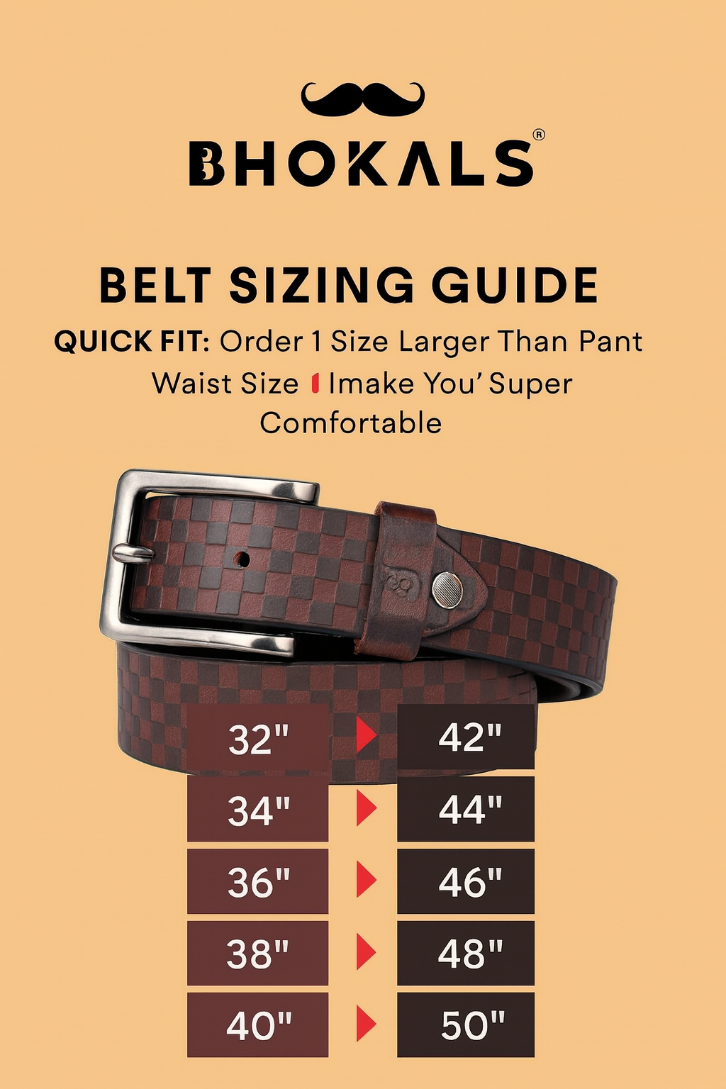 Bhokals Men Brown Chess Plub Leather Belt