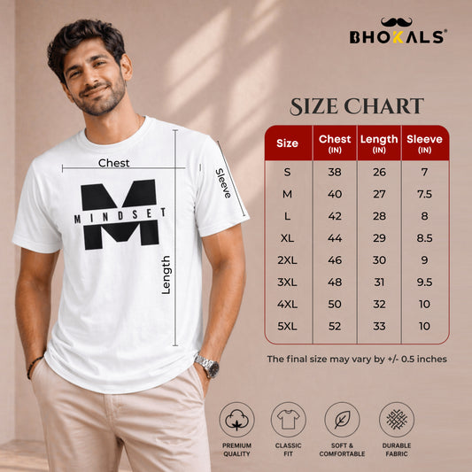 Bhokals "Mindset" Printed Round Neck, Cotton, Super Soft T-Shirt