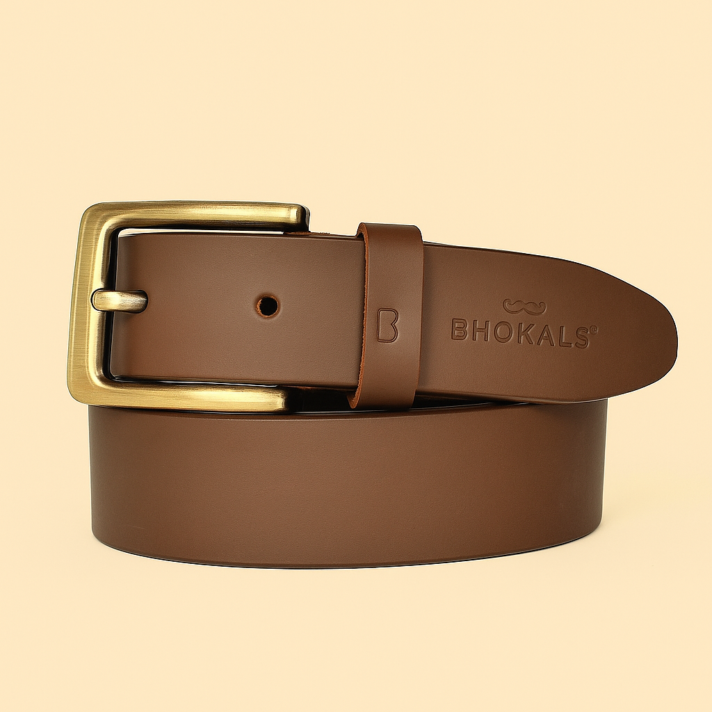 Bhokals Men Solid Brown Matt Leather Belt