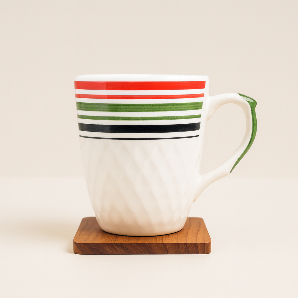 Bhokals Multi Line Printed White Coffee Mug