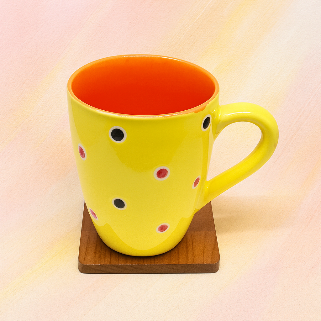 Bhokals Dots Printed Yellow Orange Coffee Mug