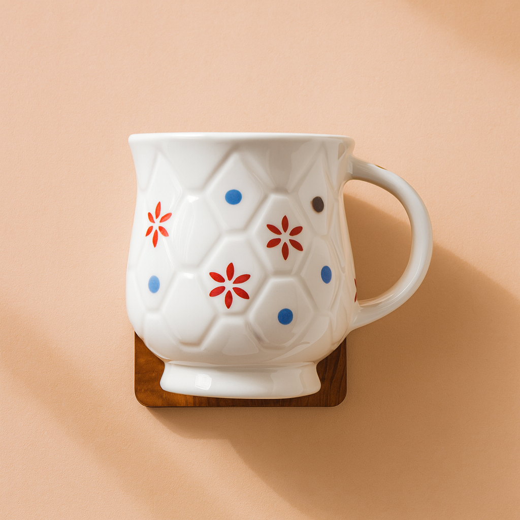 Bhokals Flower Printed Oval White Coffee Mug