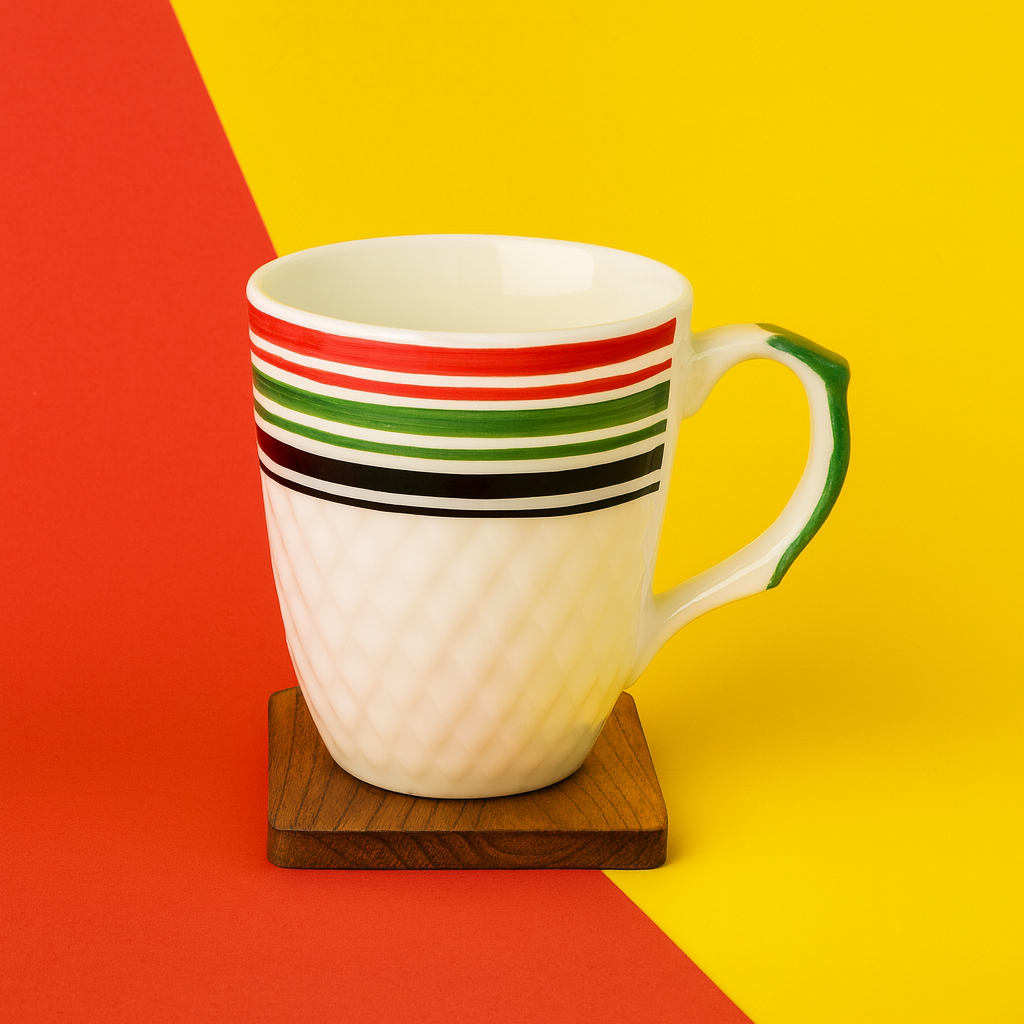 Bhokals Multi Line Printed White Coffee Mug