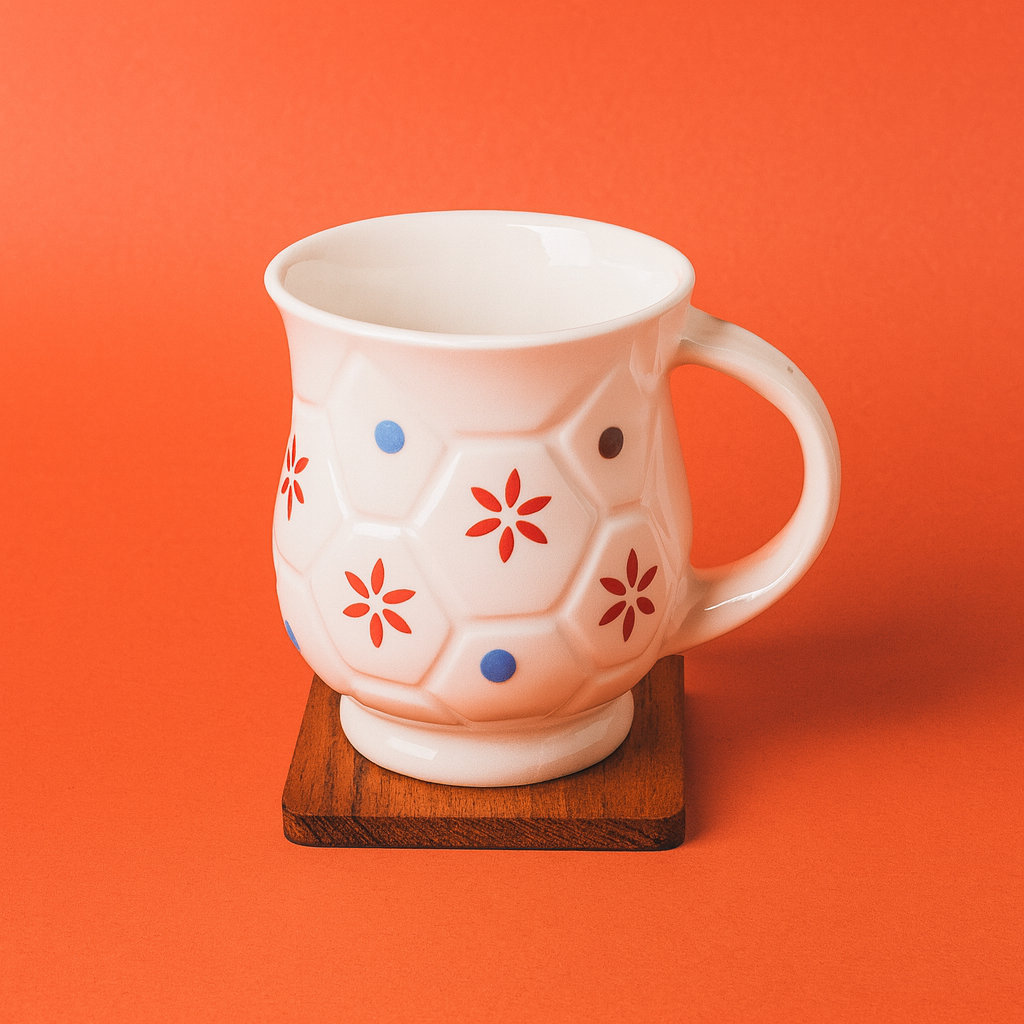Bhokals Flower Printed Oval White Coffee Mug