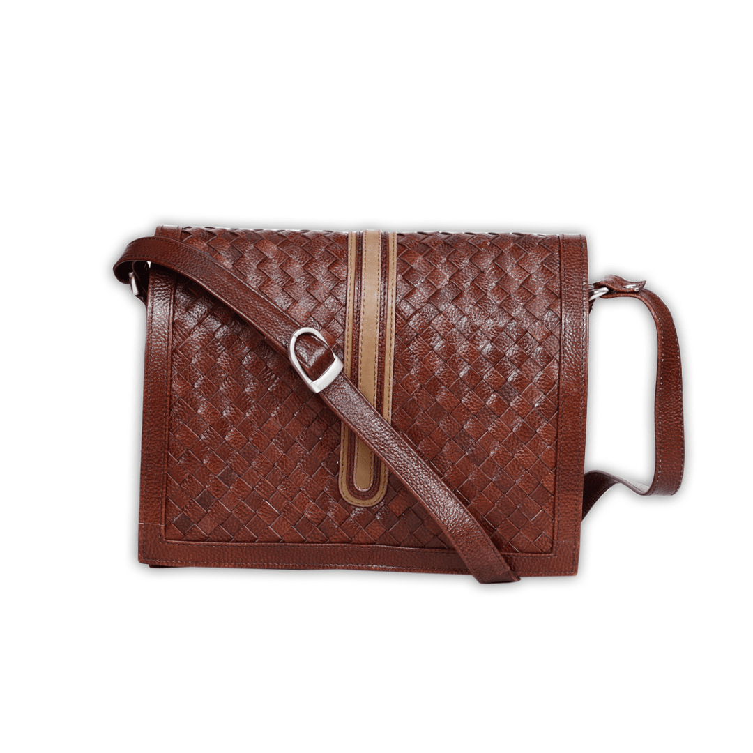 Leather Brown Half Weave Women Bag