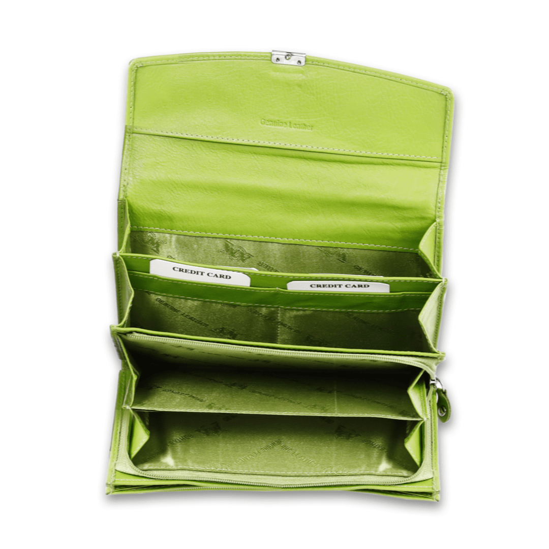 Leather Solid Green Women Wallet