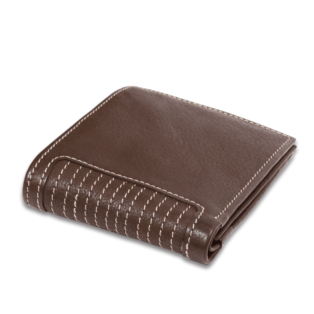 Leather Brown White Thread Men Wallet