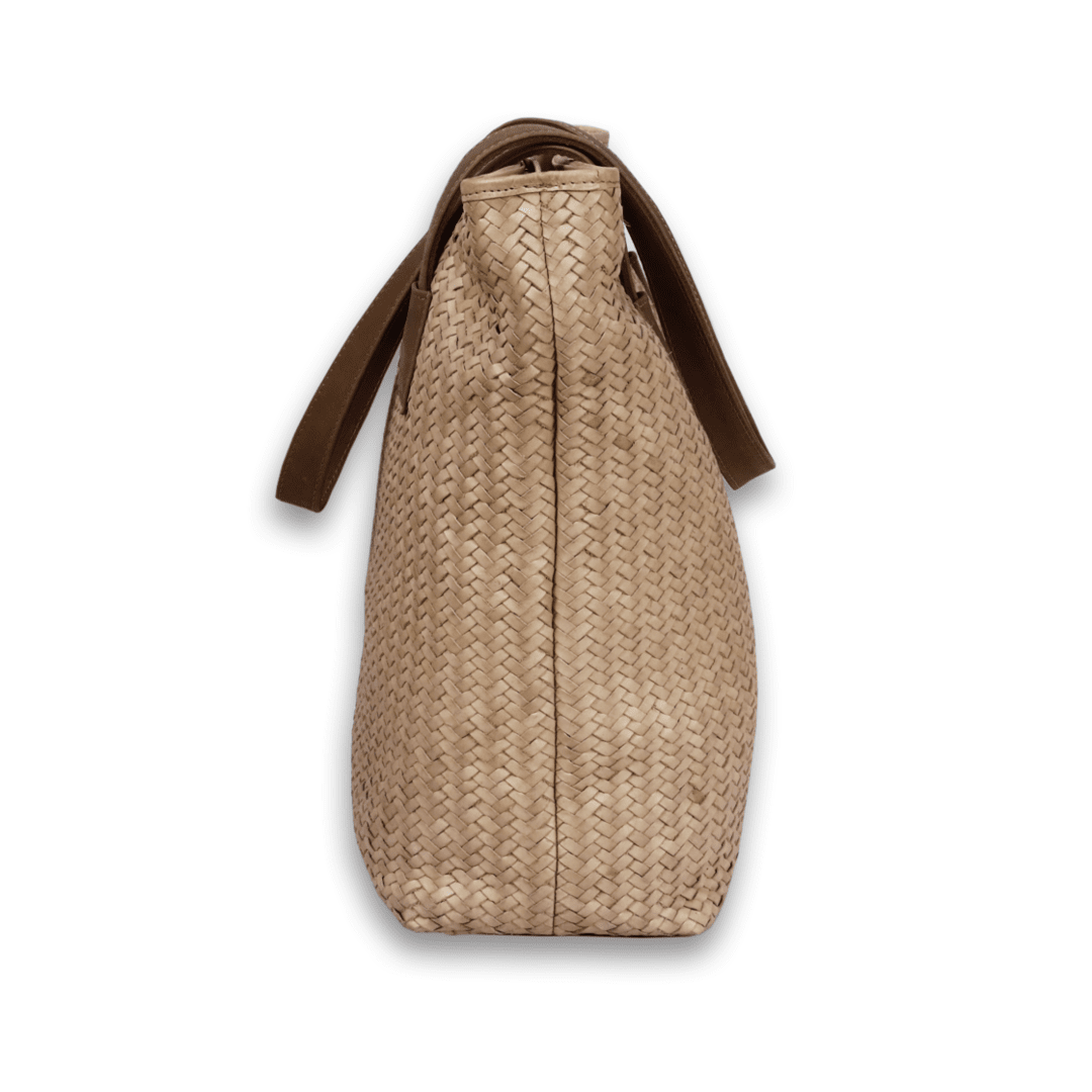 Leather Cream Weave Women Shoulder Bag