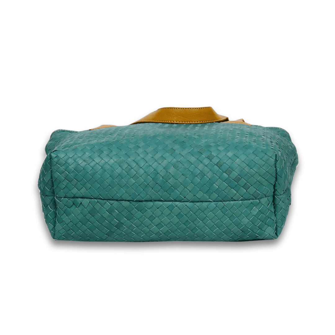 Leather Green Weave Women Shoulder Bag