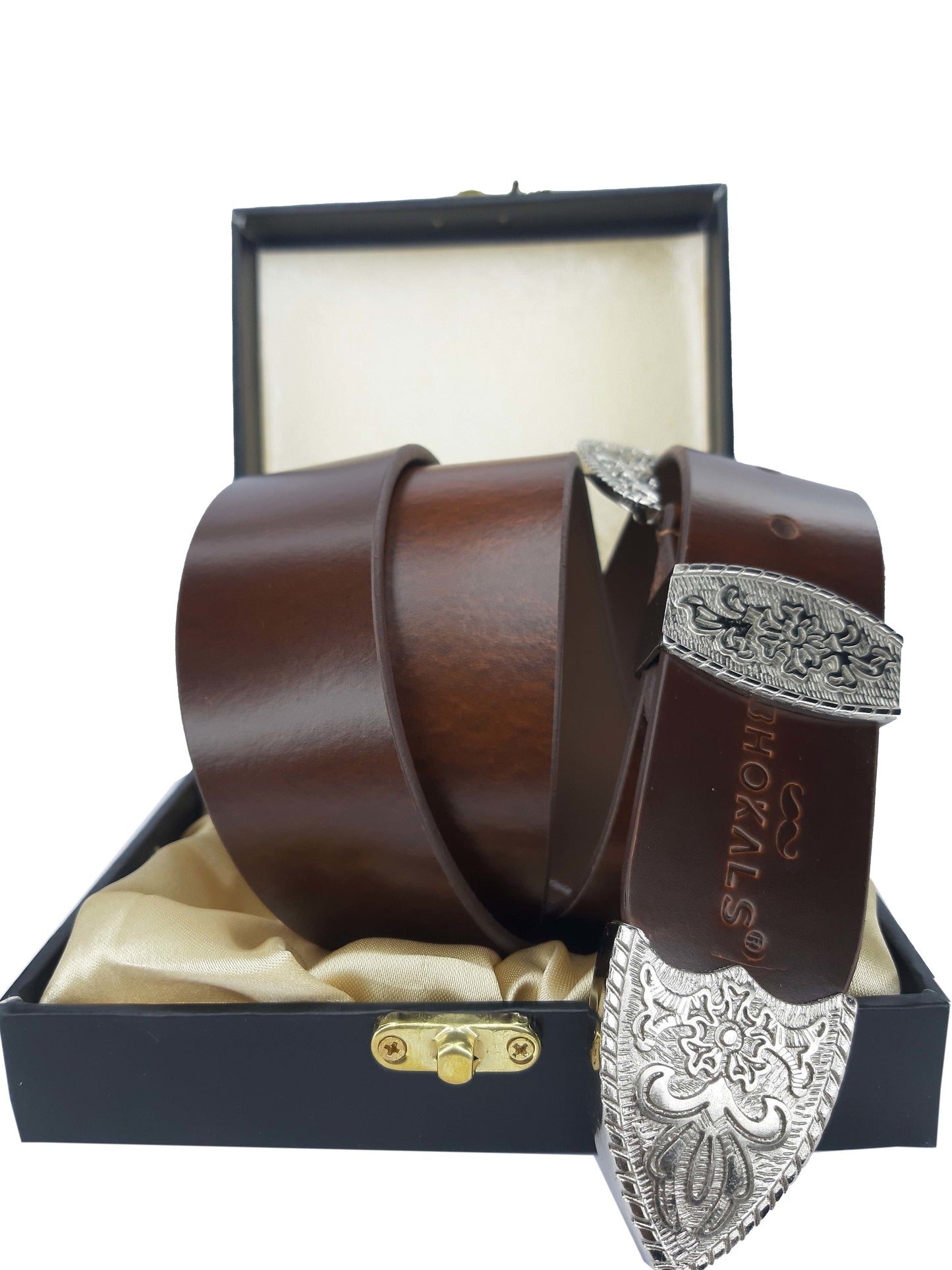 Bhokals Maharaja Men Silver Buckle Brown Leather Belt