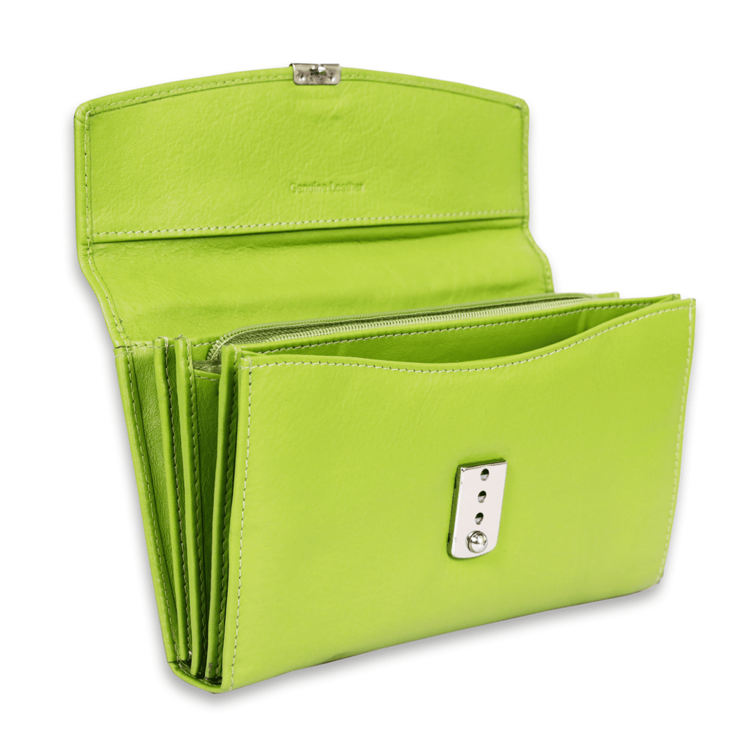 Leather Solid Green Women Wallet