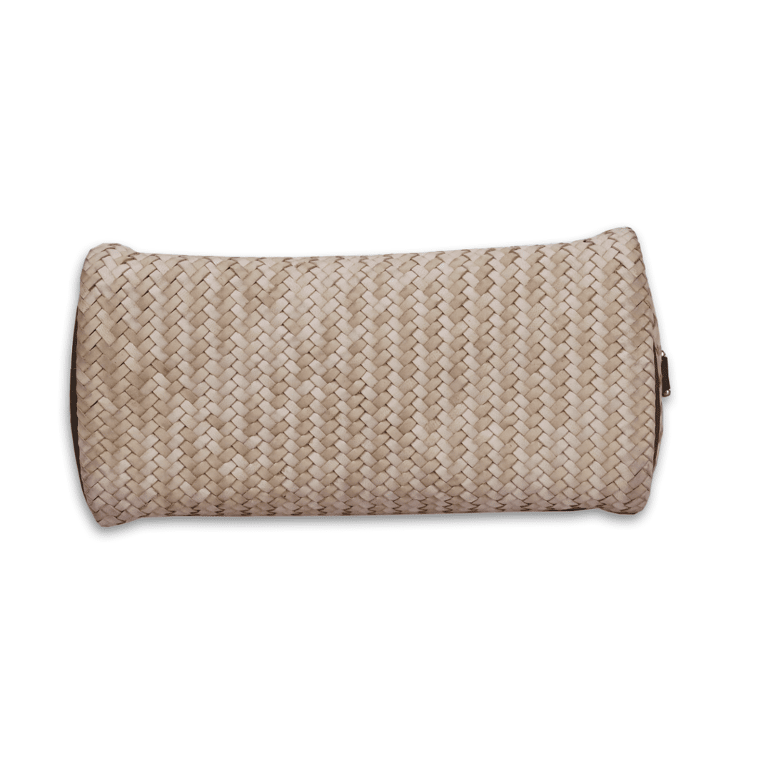 Leather Cream Grey Strip Weave Women Hand Bag