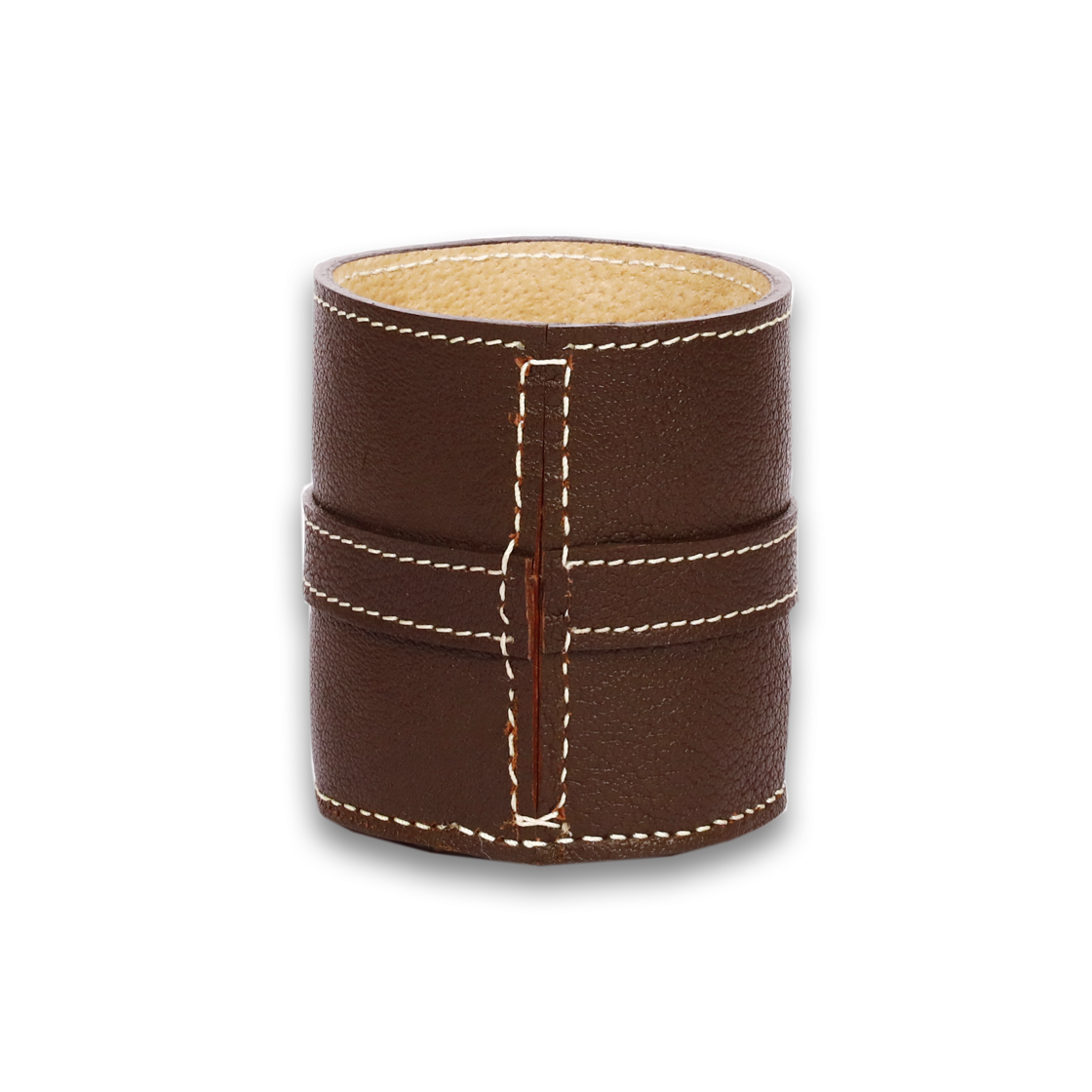 Leather Brown Round Buckle Pen Holder