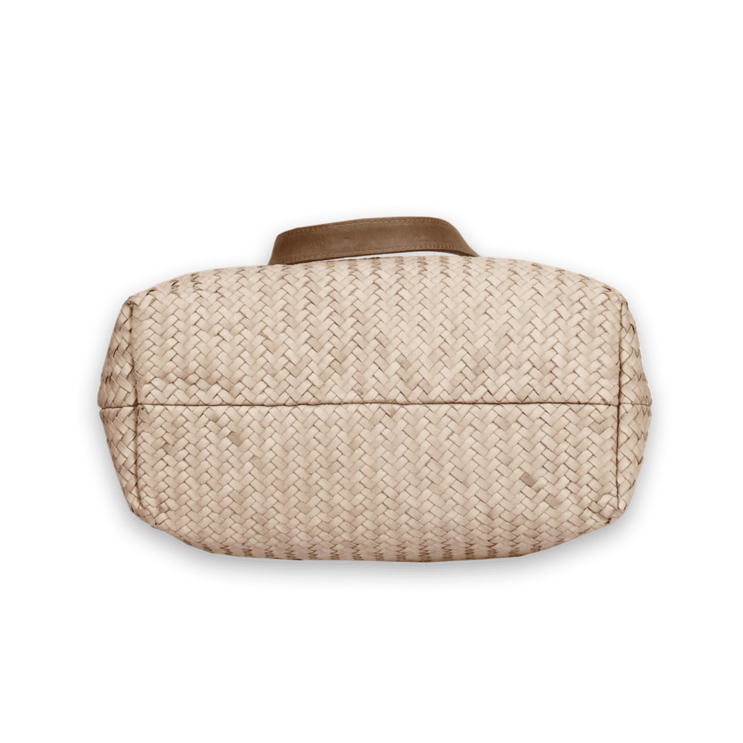 Leather Cream Weave Women Shoulder Bag