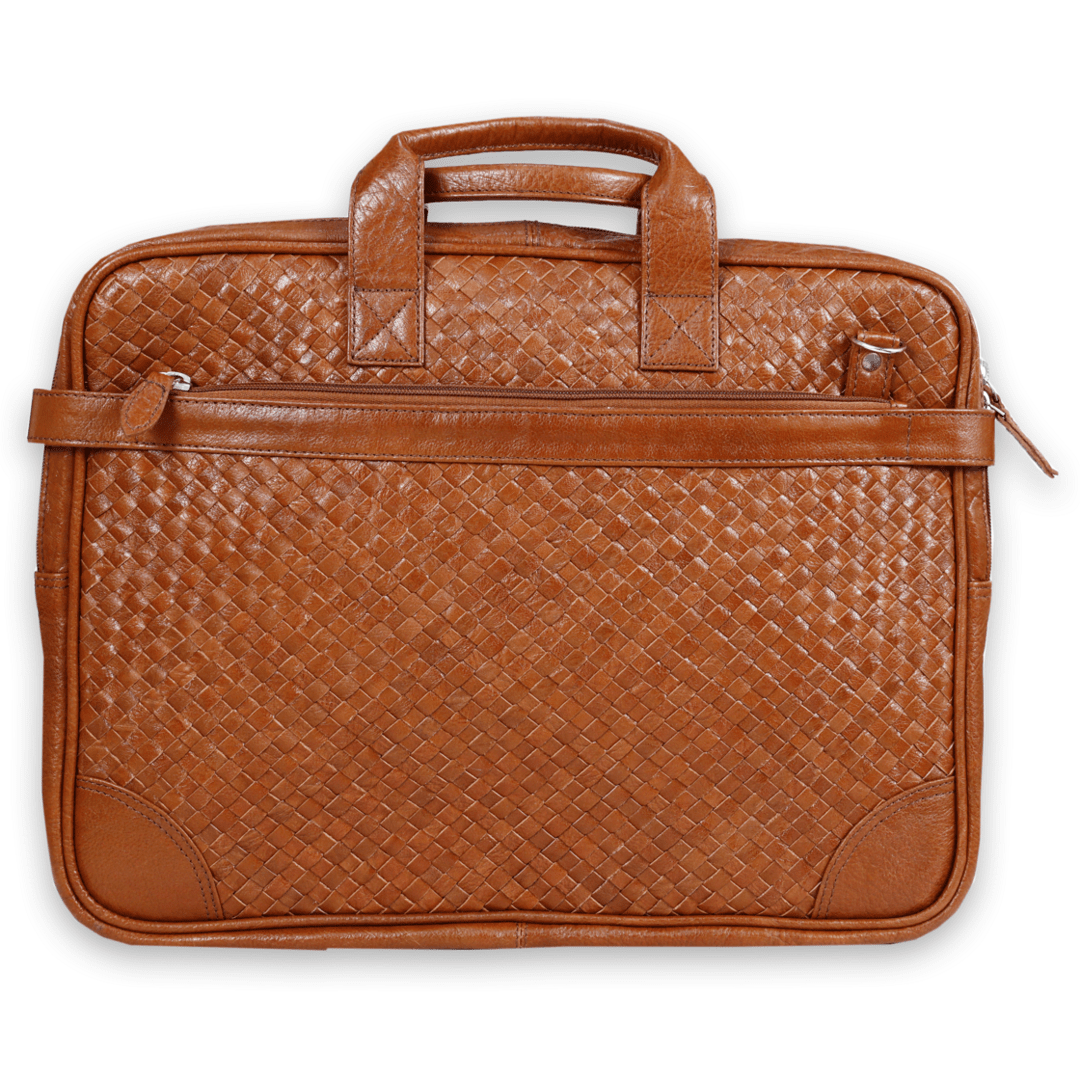 Bhokals Leather Tan Weave Laptop Bag