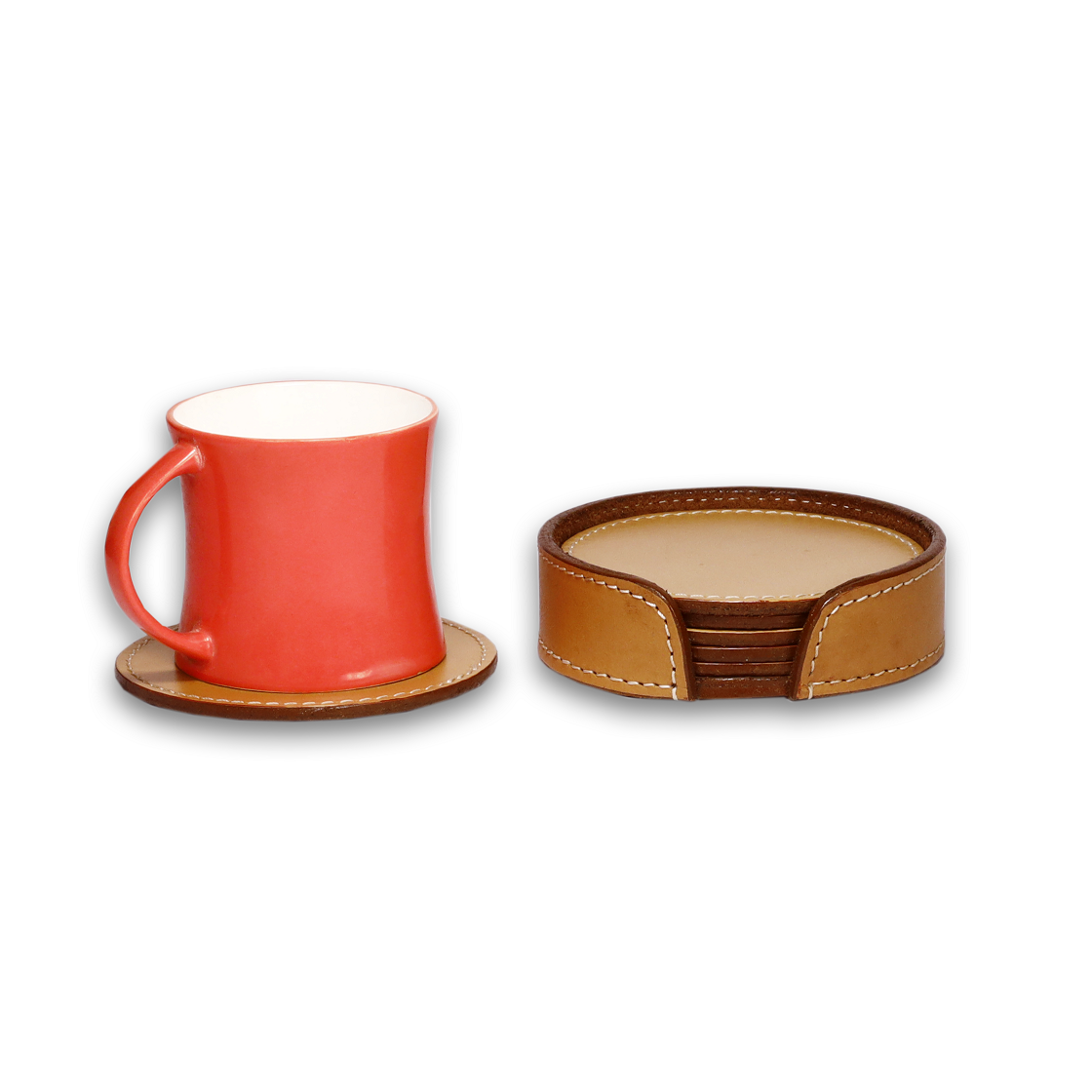 Leather Tan Round Tea Coaster