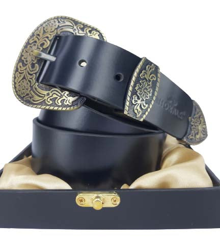 Maharaja Men Golden Buckle Black Leather Belt